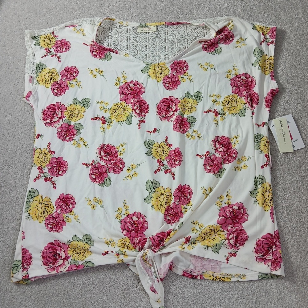 Bobbie Brooks White Floral Top Knot Front Lace Back/shoulder Plus Size 2X NWT